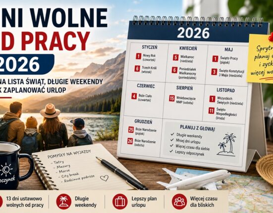 Dni wolne od pracy 2026 zaznaczone w kalendarzu wraz z planowaniem urlopu i długich weekendów