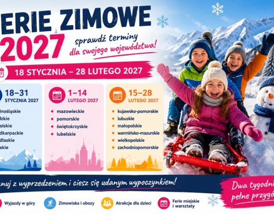 Ferie zimowe 2027 – dzieci bawiące się na śniegu podczas zimowego wypoczynku