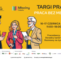 Plakat Targów Pracy „Praca bez metryki" w Galerii Młociny — 16–17 czerwca 2026, godz. 11:00–18:00, bezpłatne spotkania z pracodawcami i doradcami kariery dla osób 45+