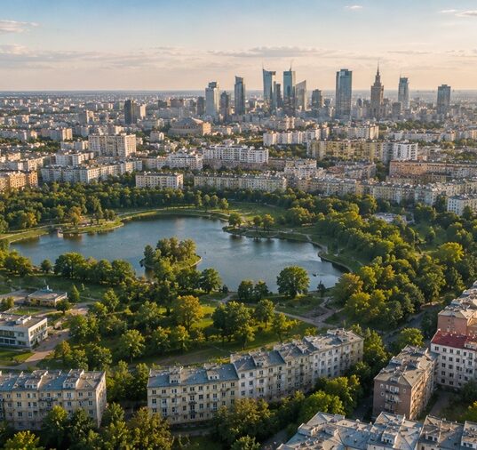 Ochota – dzielnica Warszawy, widok z lotu ptaka na Park Szczęśliwicki i osiedla