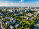 Targówek – dzielnica Warszawy, widok z lotu ptaka na osiedla i Centrum Handlowe Targówek