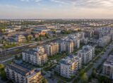 Ursus – dzielnica Warszawy, widok z lotu ptaka na nowe osiedla i tereny poprzemysłowe