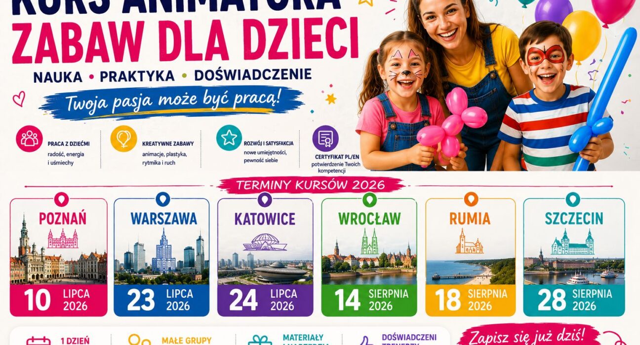 Kurs Animatora Zabaw dla Dzieci w Warszawie 23 lipca 2026 – plakat Akademii Animatora®