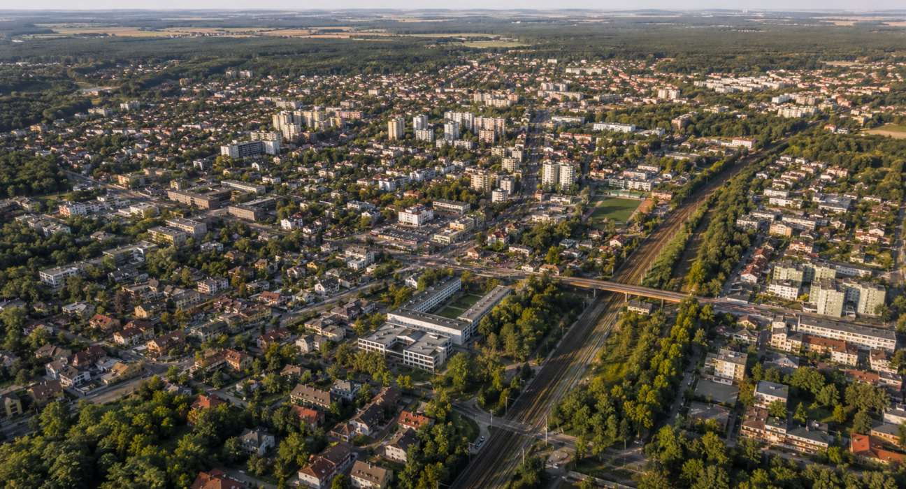 Legionowo – miasto w północnej aglomeracji warszawskiej, widok z lotu ptaka na centrum i okolice